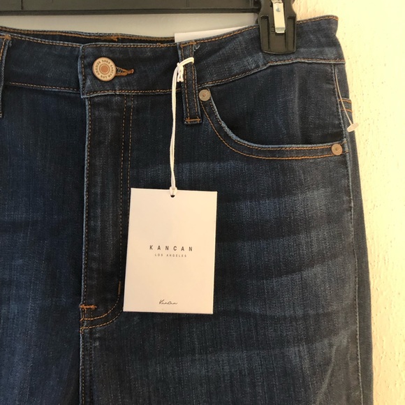 KanCan Jeans Skinny Jeans Dark Wash Fringe & Zipper Hem Sz 9/28 BNWT Style 7285D - Picture 3 of 13